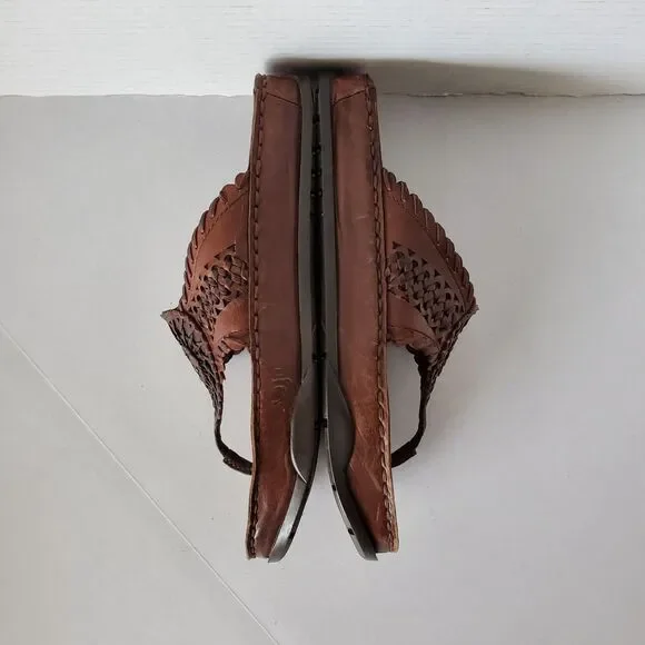 Earth Shoes Salsa Mahogany Leather Thong Sandals Boho Woven Slides Sz 6 Hippie - Picture 3 of 8